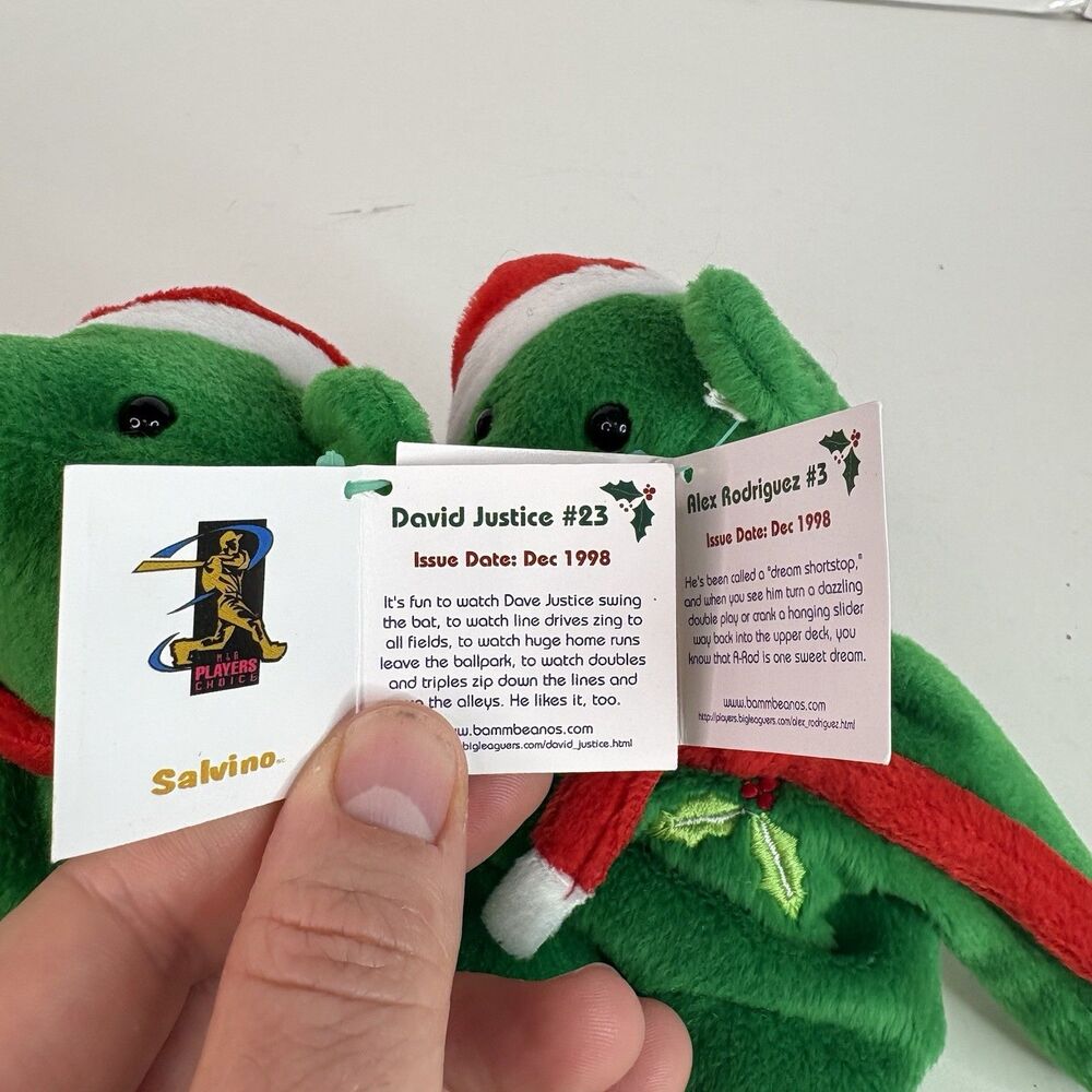1998 MLB ALEX RODRIGUEZ #3 And David Justice Christmas BEAR BAMM BEANOS BEANIE - Picture 4 of 8